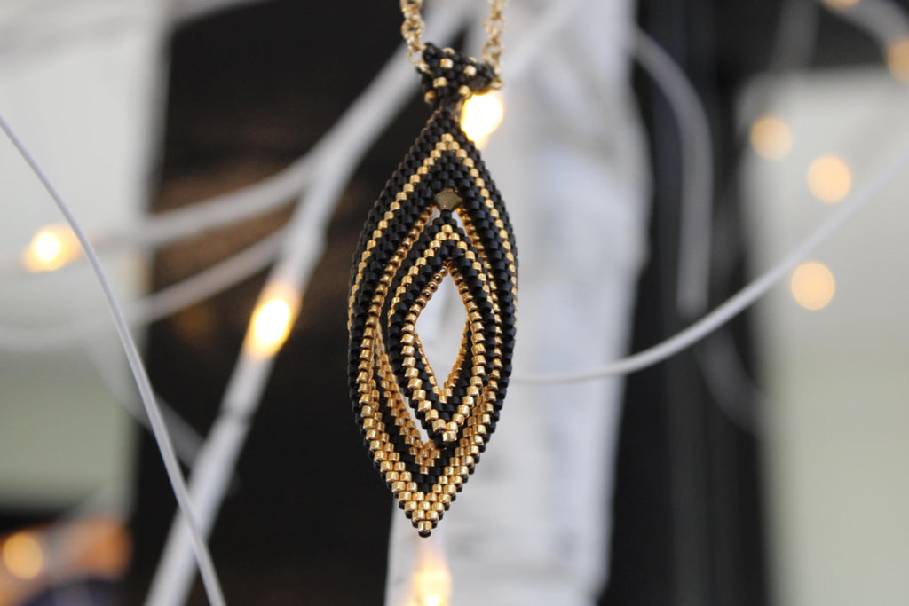 Double Peyote Twist Beaded Pendant Necklace