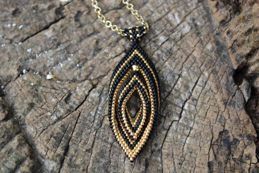 Double Peyote Twist Beaded Pendant Necklace