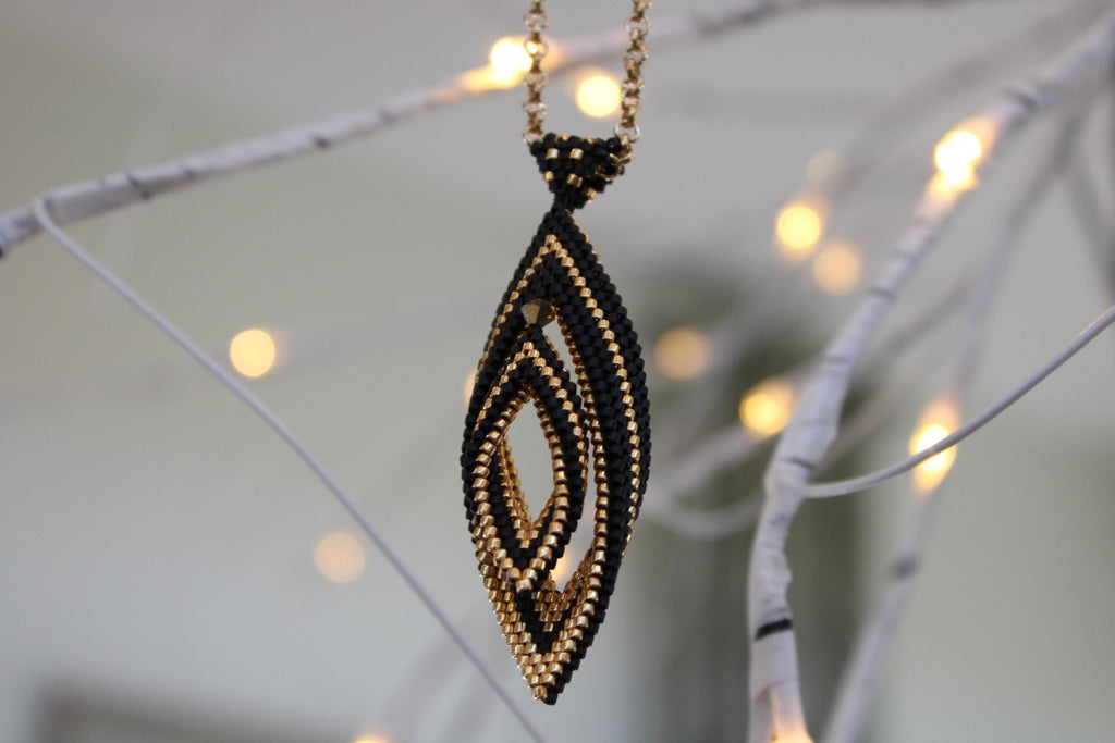 Double Peyote Twist Beaded Pendant Necklace