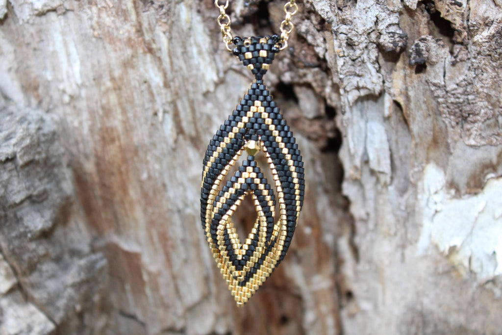 Double Peyote Twist Beaded Pendant Necklace