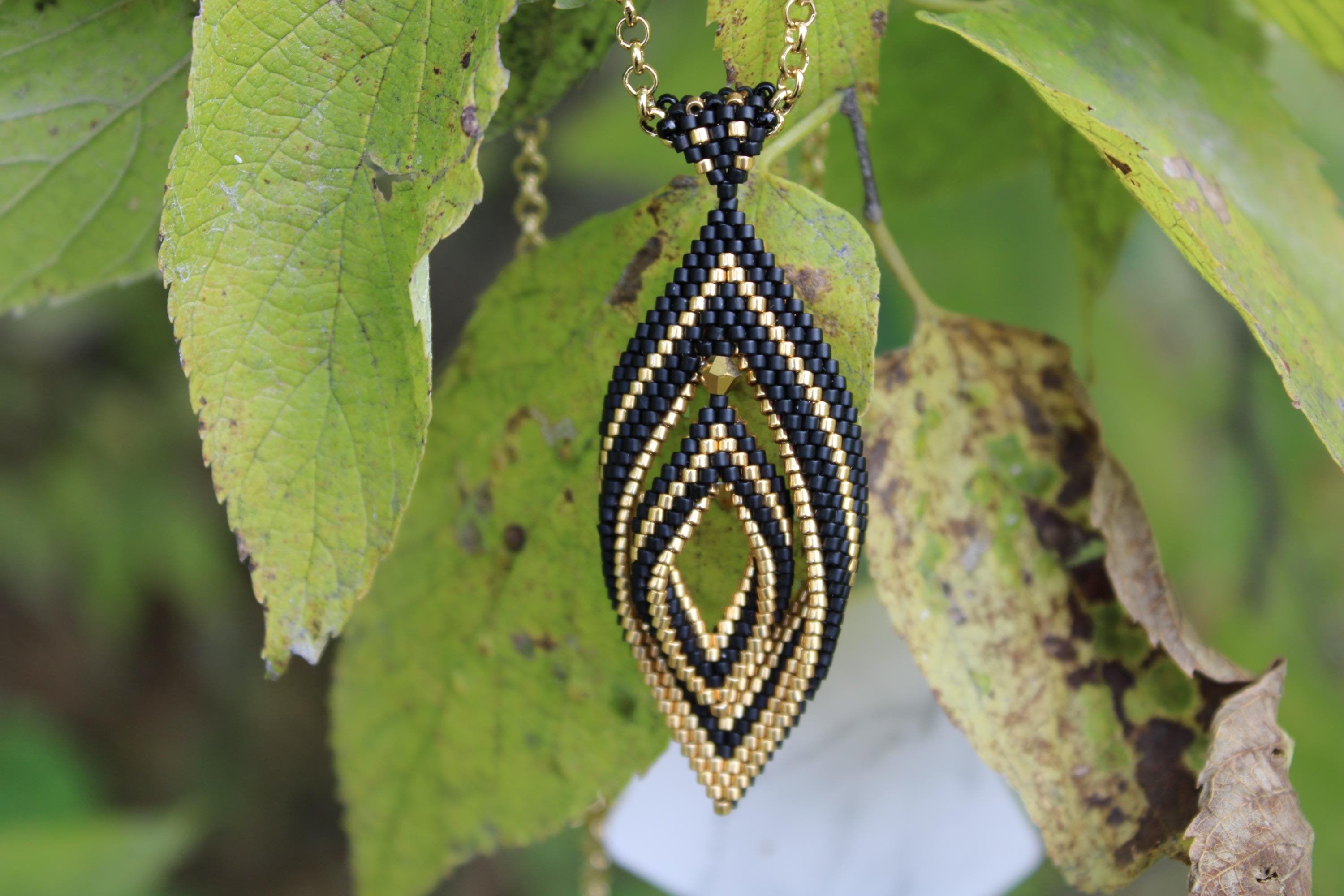 Double Peyote Twist Beaded Pendant Necklace