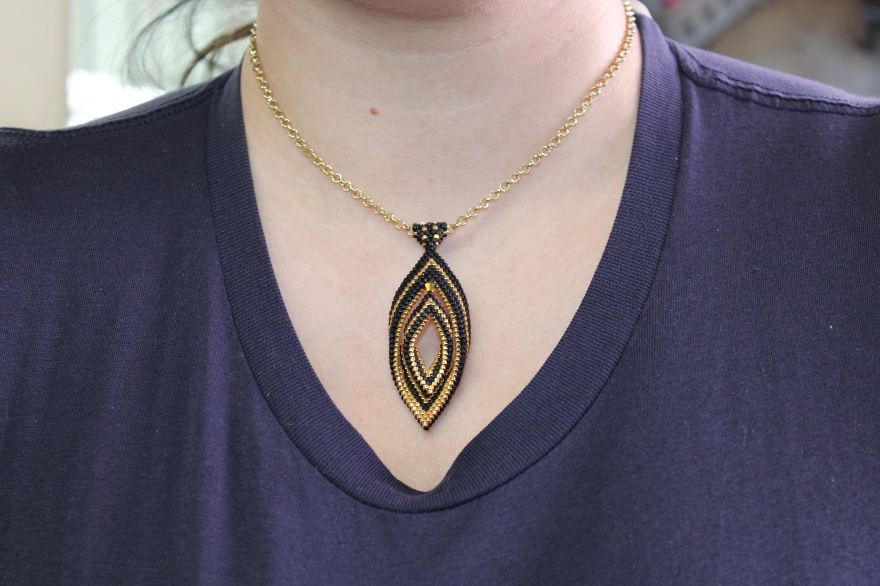 Double Peyote Twist Beaded Pendant Necklace