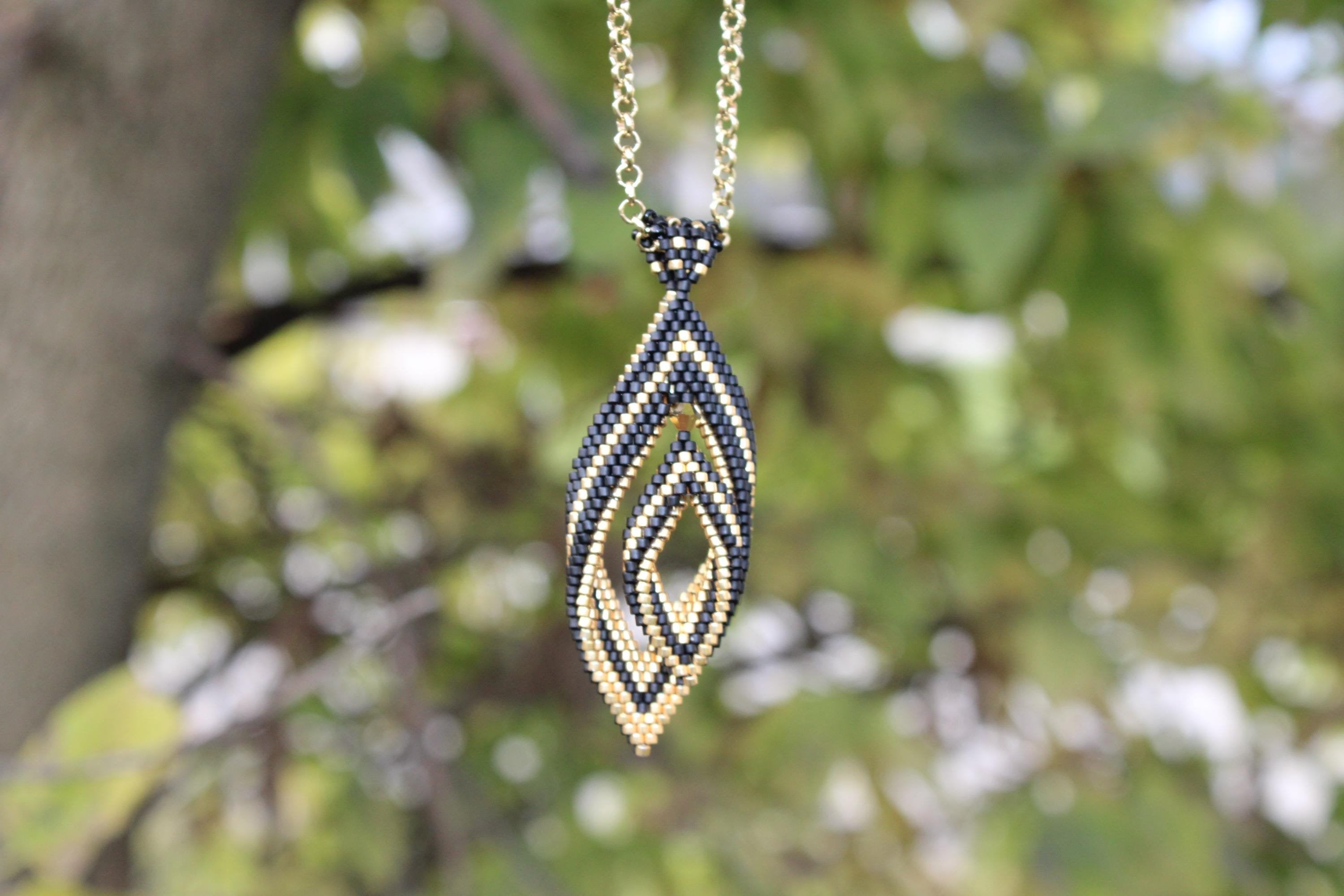 Double Peyote Twist Beaded Pendant Necklace