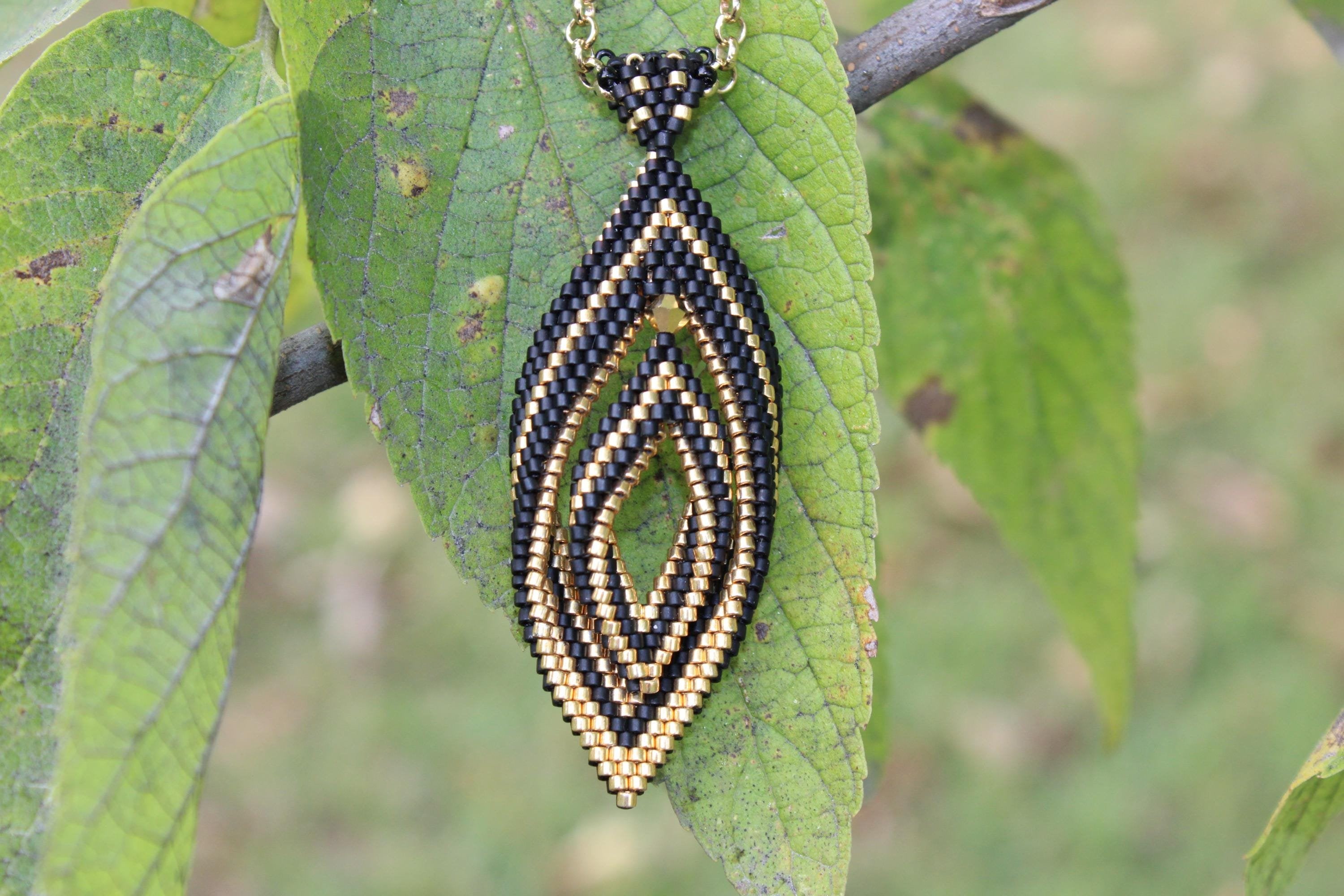 Double Peyote Twist Beaded Pendant Necklace