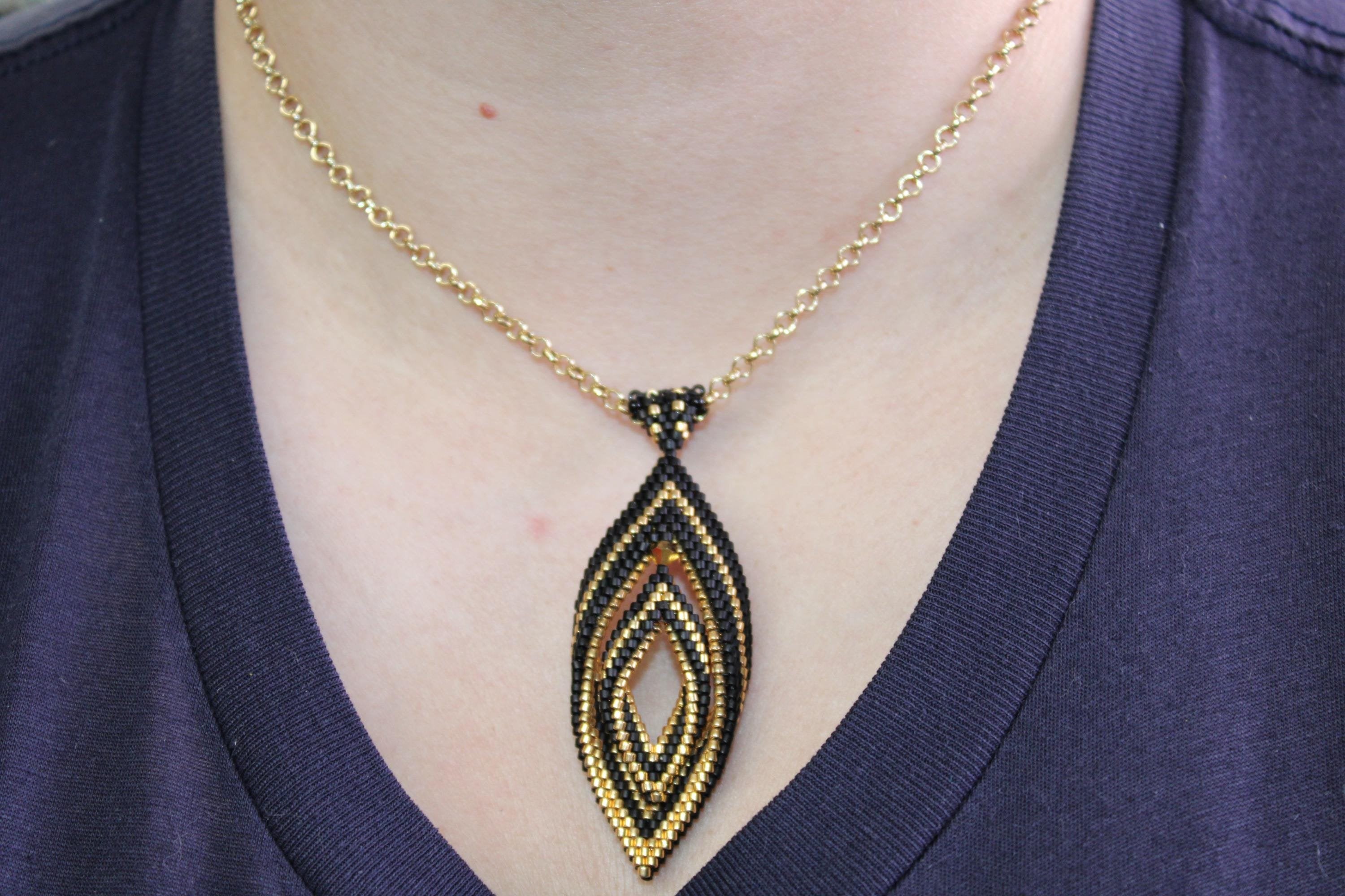 Double Peyote Twist Beaded Pendant Necklace