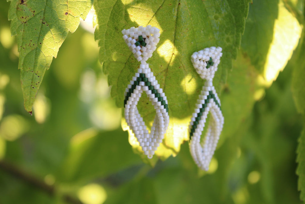 Small Green and White Peyote Twist Earrings