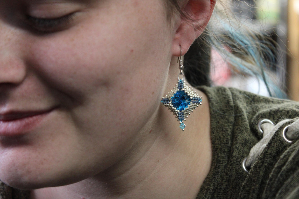 Silver Blue Chaton Earrings