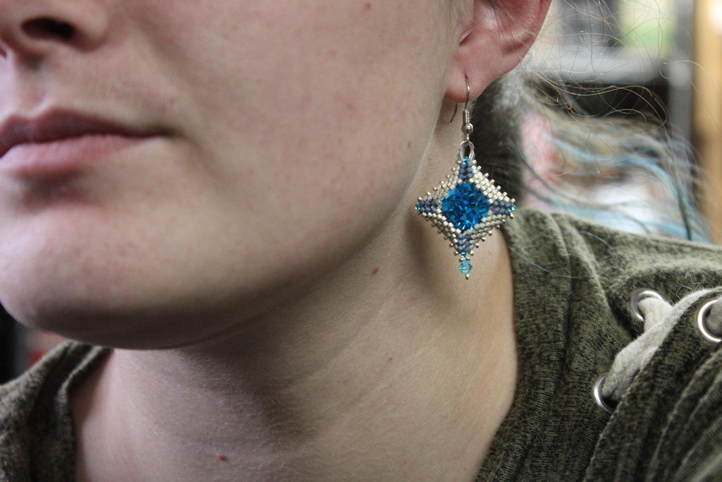 Silver Blue Chaton Earrings
