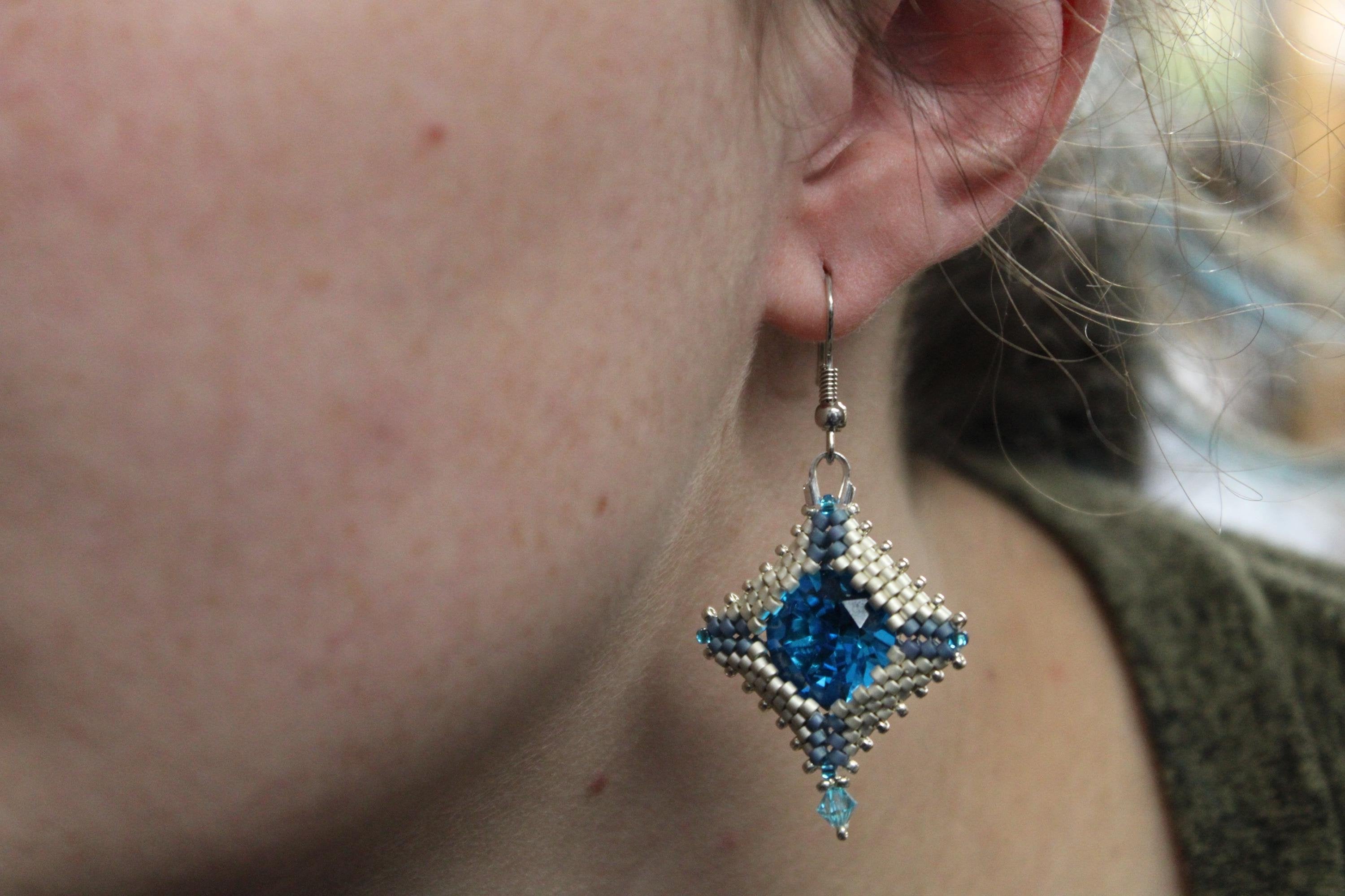 Silver Blue Chaton Earrings