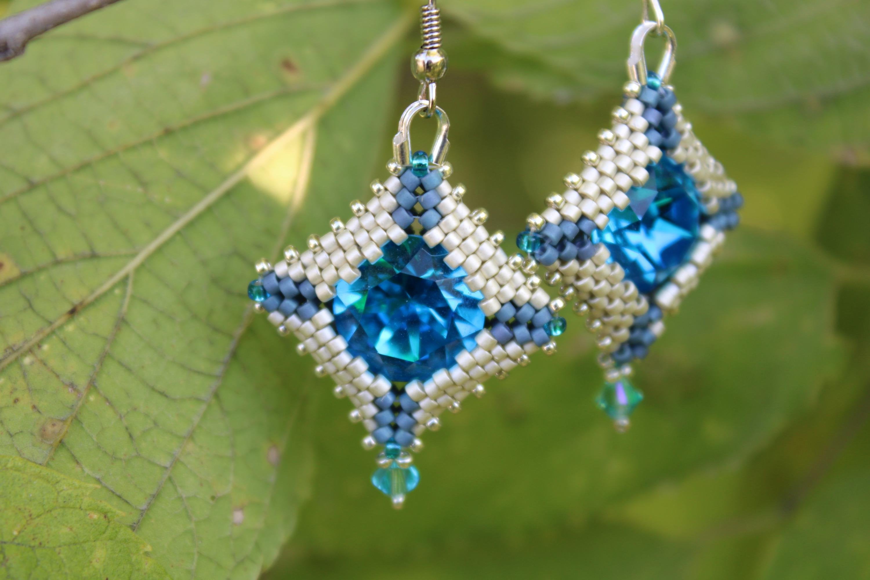 Silver Blue Chaton Earrings