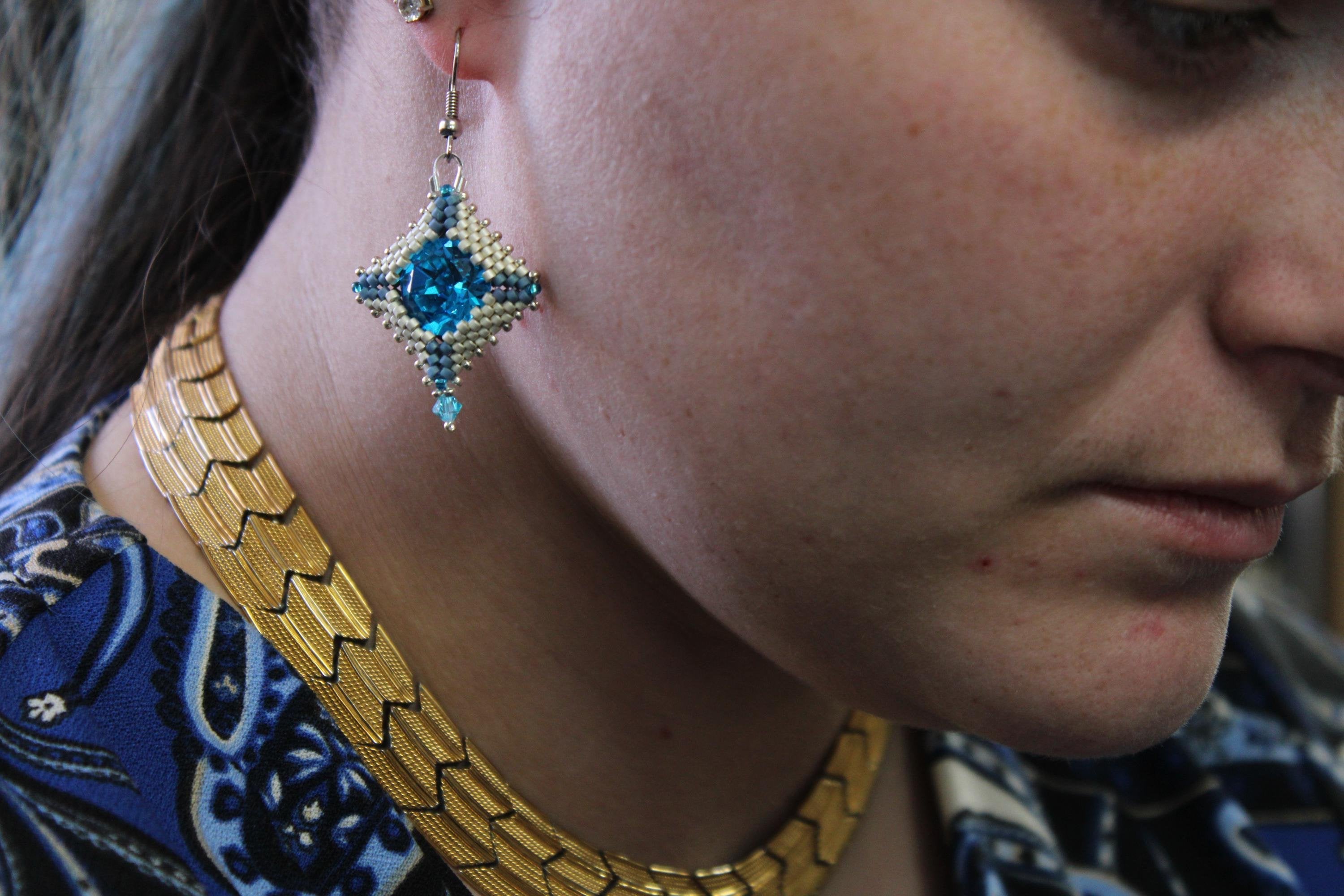 Silver Blue Chaton Earrings