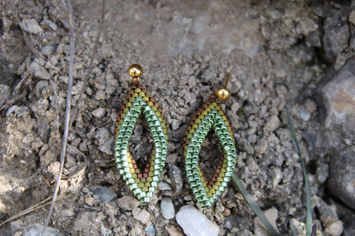 Tiny Green  Peyote Twist Earrings